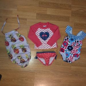 Baby girl swimsuits w/sun hat & flip flops